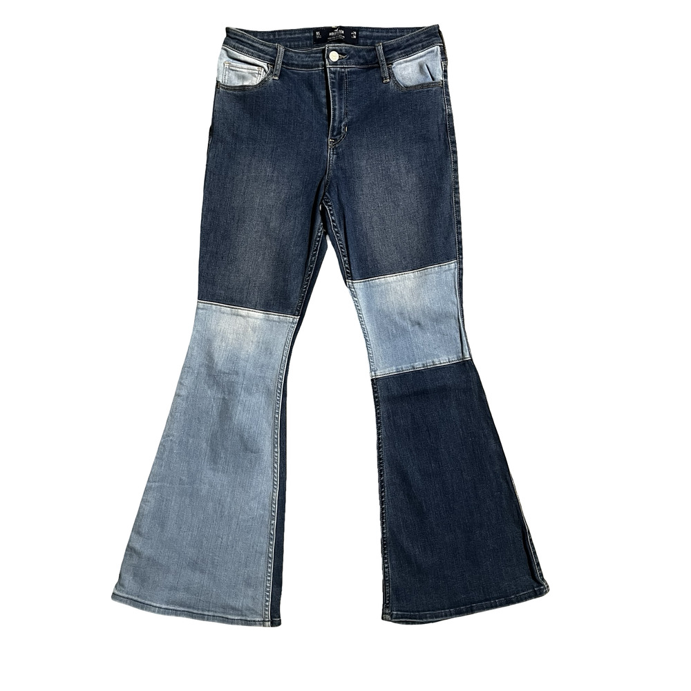 Hollister Jeans Womens 9S 29x30 Blue High Rise Vintage Flare Patchwork Two Tone